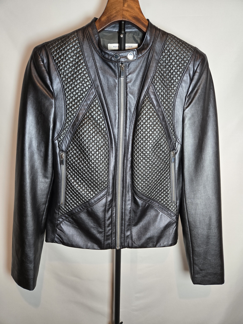 Peter Nygard Faux Leather Quilted Moto Jacket Black/Gunmetal Size 8
